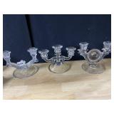 3 GLASS CANDLESTICKS 2 AND 3 ARM