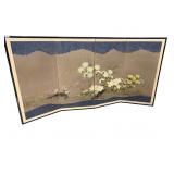 4 PANEL JAPANESE BYOBU SCREEN W/ HAND PAINTED