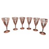 TIFFAN GLASS - DEER ETCHED PINK CRYSTAL GLASSES