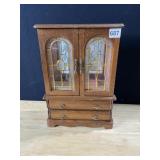 WOODEN JEWELRY BOX ARMOIRE WITH FROSTED GLASS