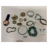 MISC JEWELRY, VINTAGE PINS, BRACELETS, WATCH