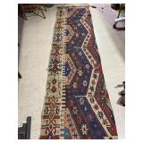 RUG RUNNER 33" X 119" HAND MADE, SOME DAMAGE