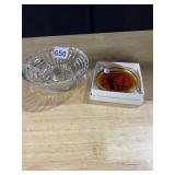 PAIR POINT CUP PLATE HAND BLOWN AND SINGLE CANDLE