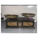 TROEMNER APOTHECARY SCALE, FULL MARBLE, 2 BRASS