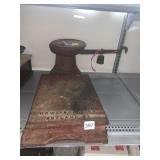 RED HOWE PLATFORM SCALE, IRON, NEEDS REPAIR