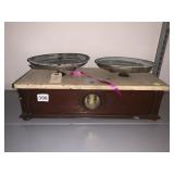 TROEMNER APOTHECARY SCALE, WOOD BOX, MARBLE TOP,