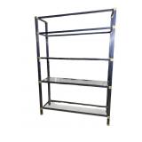 PEWTER FINISH METAL SHELF UNIT W/ BRASS ACCENTS