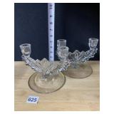 2 DOUBLE CANDLEHOLDERS CLEAR GLASS