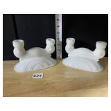 MILK GLASS DOUBLE CANDLESTICKS
