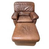 BROWN LEATHER CHAIR AND OTTOMAN OVERALL WIDTH 36"