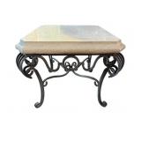 MODERN IRON BASE FAUX MARBLE TOP SIDE TABLE