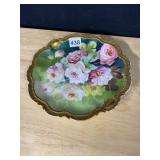 LIMOGE FRANCE GOLD TRIM PLATE PINK HAND PAINTED