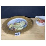 LIMOGE YELLOW ROSE PLATE W/ RAISED GOLD BORDER LE