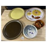 MIKASA SERVING PLATES, WOODEN BOWL, POTTERY BOWL