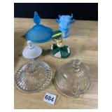 VINTAGE SLAG GLASS BULL HEAD MUSTARD JAR WITH