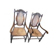 HIGH BACK THRONE CHAIRS CARVED CANED BACK AND