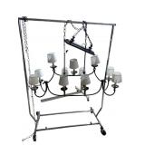 IRON 8 ARM CANDELABRA W/ CLOTH SHADES 48" W - 12