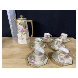 LIMOGE CHOCOLATE SET W/ 6 CUPS AND SAUCERS GOLD