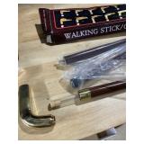 WALKING STICKS/CANE BRASS & WOOD, WITH DECANTER