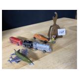 TOOTSIE DRAGSTER, METAL TRAIN, PLASTIC JET, BELL