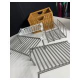 METAL SHELVES, RACKS AND WICKER BASKET
