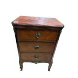 3 DRAWER CROTCH VENEER SIDE TABLE 27.5" H X 12" D