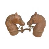 HORSE HEAD PAIR OF BRASS HEAD ANDIRONS