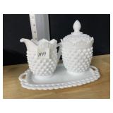 FENTON HOBNAIL MILK GLASS CREAMER SUGAR WITH