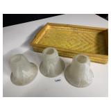 3 LIGHT GLOBES, WICKER TRAY