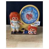 RAGGEDY ANNE BATTERY OP TALKING ALARM CLOCK
