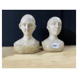 CLAY BUSTS MAN & LADY 7" H