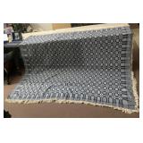 THE GOODWIN GUILD COVERLET BLUE AND WHITE 100" X