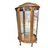 OAK CURVED GLASS CHINA CABINET MIRROR BACK AND