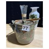 TEAPOT, BUD VASES, SPOUT CHIPPED ON TEAPOT