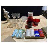 RUBY SMALL CUPS, FIGURINE, CREAMER, ETC.