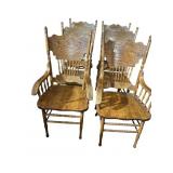 OAK PRESSED BACK CHAIRS - 4 WITH ARMS OTHER 5
