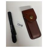 TERRALUX FLASHLIGHT, CUTCO POCKET KNIFE IN BELT