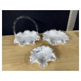 FENTON SILVER CREST RUFFLED MILK GLASS BASKET &