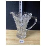 ETCHED GLASS W/ FROSTED FLOWER GLASS PITCHER