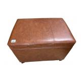 BROWN LIFT TOP STORAGE OTTOMAN/ SEAT 17" H X 17"