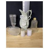 CRYSTAL BUD VASE, FORK/SPOON HOLDER, PITCHER VASE