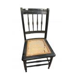 CANED SEAT BLACK PAINTED ANTIQUE CHAIR