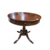 ROUND SOLID MAHOGANY CENTER DRAWER TABLE W/