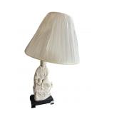 ASIAN PORCELAIN LAMP WOOD BASE W/ NEW SHADE AND