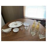 TRIANGLE HANDLED DISHES, AMBER STEMWARE, MILK