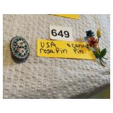 USA ROSE PIN AND CARVED PIN