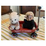 GUND TEDDY BEAR, MUSICAL BEAR IN RADIO FLYER