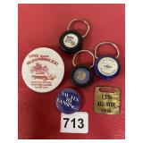 CAR KEY CHAINS, BUTTONS, ETC.