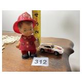 4" H FIREMAN AND CAR