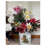 SLEDDING BEAR TIN WITH SILK FLOWERS